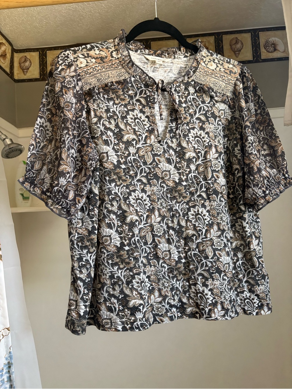 Lucky Brand Floral Paisley Top in Black and Tan size Medium